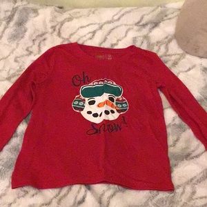 Red snow man prints long sleeve shirt